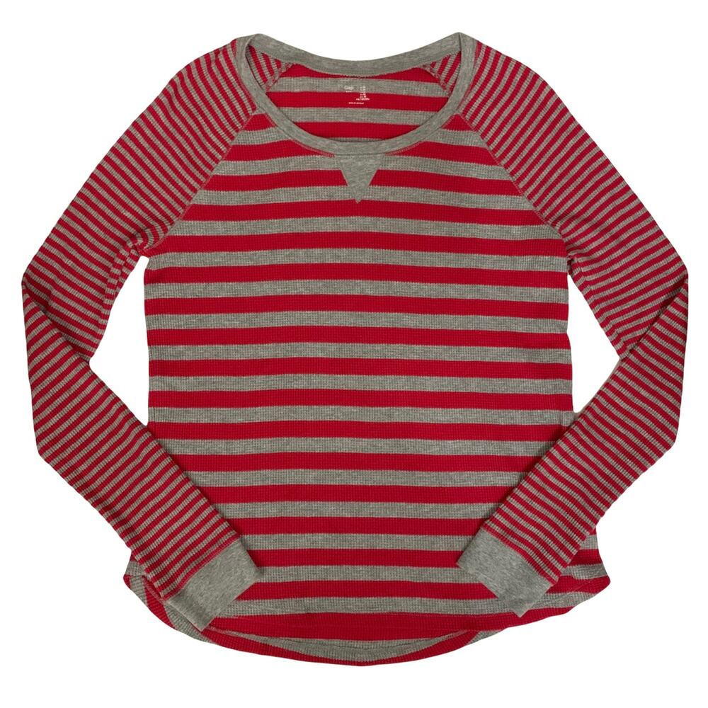 GAP Gray and Pink Striped Long Sleeve Thermal Shirt Medium